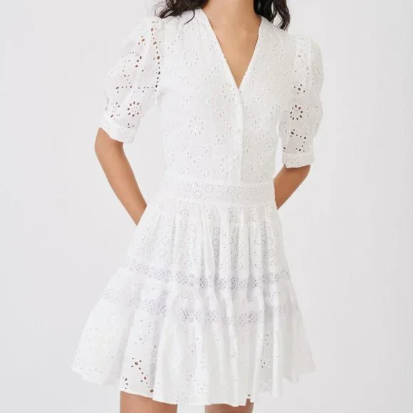 sachin and babi light blue dress Maje Palm Tree-Embroidered Mini Dress – Continuiti